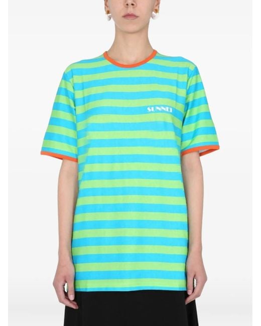 Sunnei X Biffi Gestreept T-Shirt Met Ronde Hals in het Blue