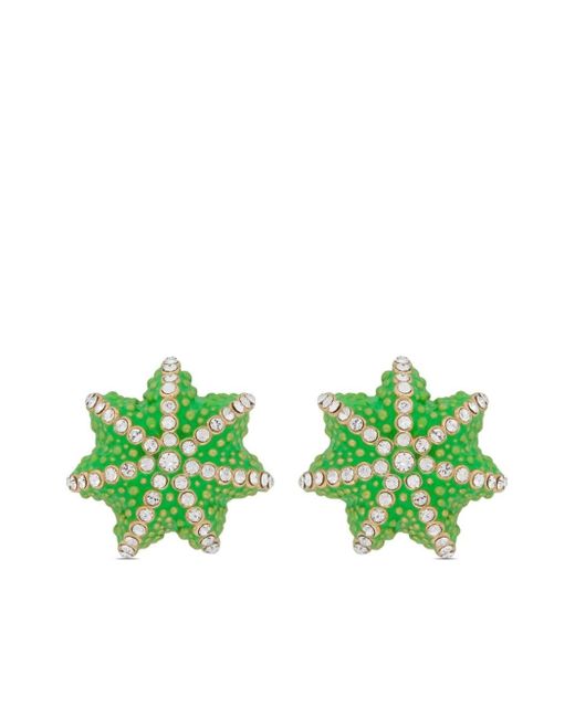 Oscar de la Renta Green Crystal-embellished Button Earrings