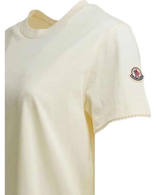 Moncler White Logo-Patch Scalloped-Trim T-Shirt