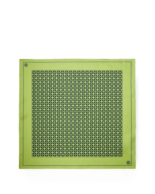 Shanghai Tang Green Geometric-Print Mulberry Silk Pocket Square for men