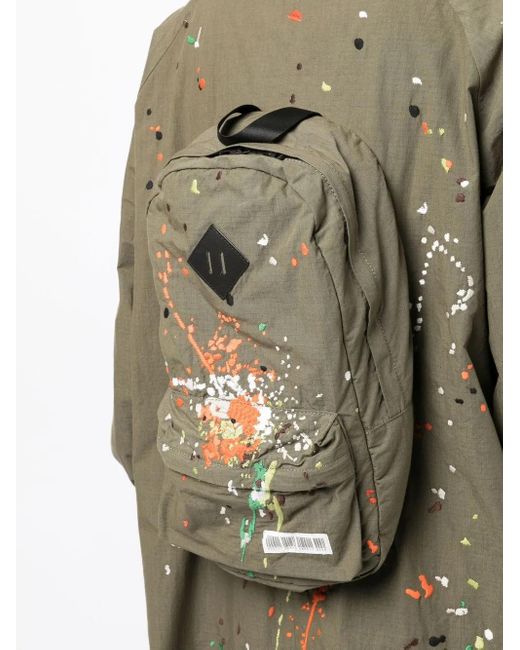 Mostly Heard Rarely Seen Green Paint-Embroidered Backpack Coat for men