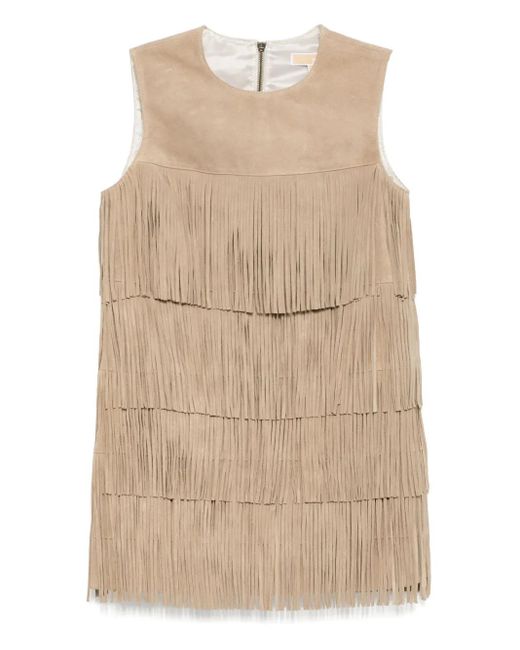 Michael Kors Natural Suede Tiered Mini Dress