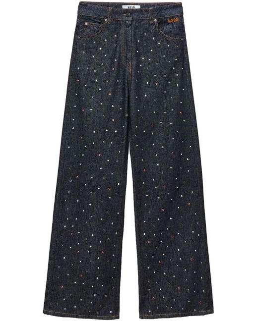 Jeans A Gamba Ampia Con Strass di MSGM in Blue