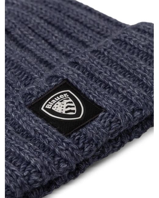 Blauer Blue Bonnet Côtelé À Patch Logo for men