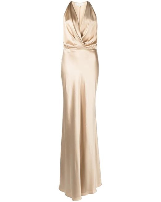 Michelle Mason Natural Draped Halterneck Gown
