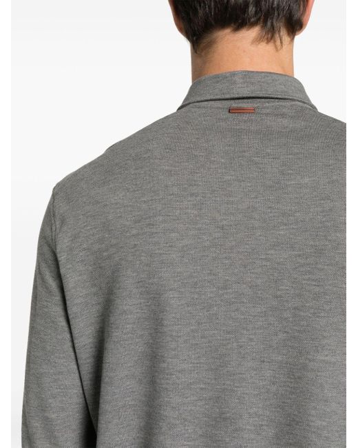 Zegna Gray Long-Sleeve Cotton Polo Shirt for men
