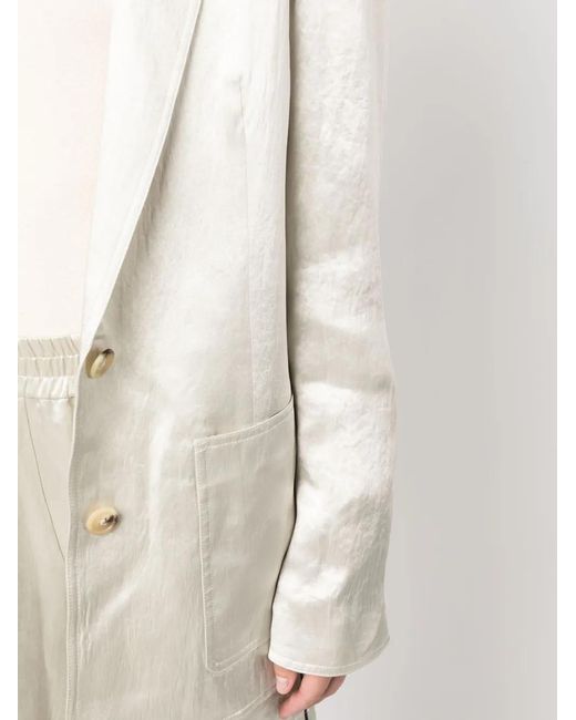 Helmut Lang White Notched-Lapels Satin-Finish Blazer