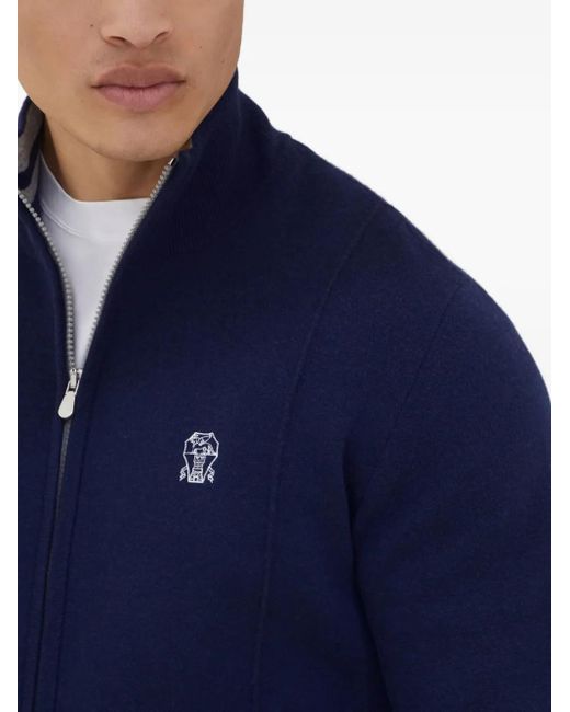 Brunello Cucinelli Bestickter Cardigan mit Reißverschluss in Blue für Herren