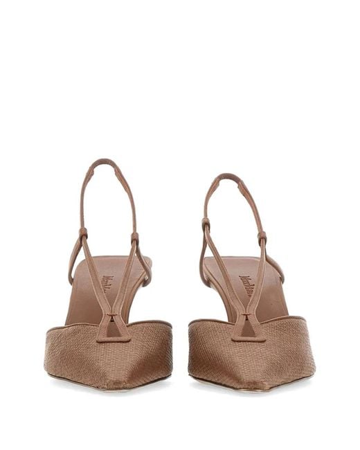 Max Mara Natural Raffia-Effect Canvas Slingbacks
