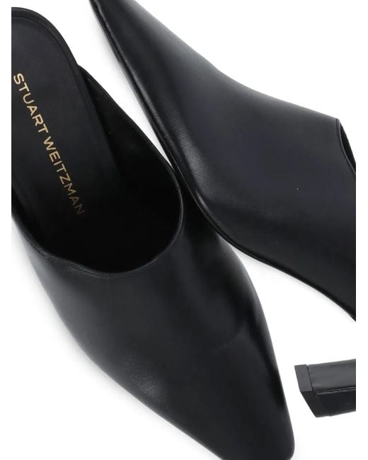 Stuart Weitzman Black Stassi 50 Point-Toe Heeled Mules