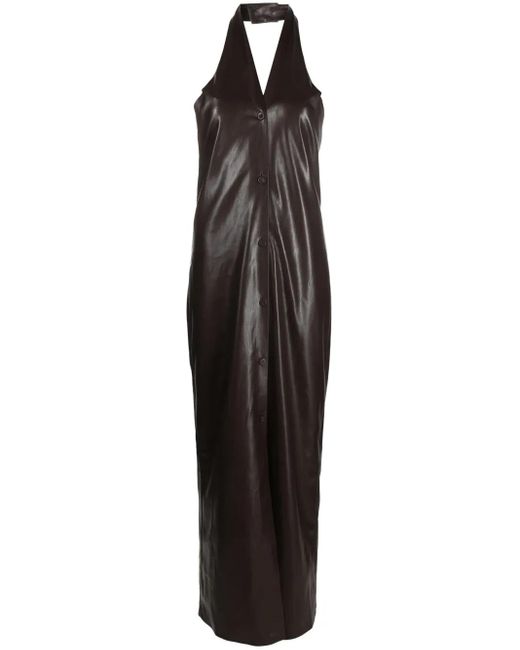 Nanushka Black Halterneck Faux-Leather Dress