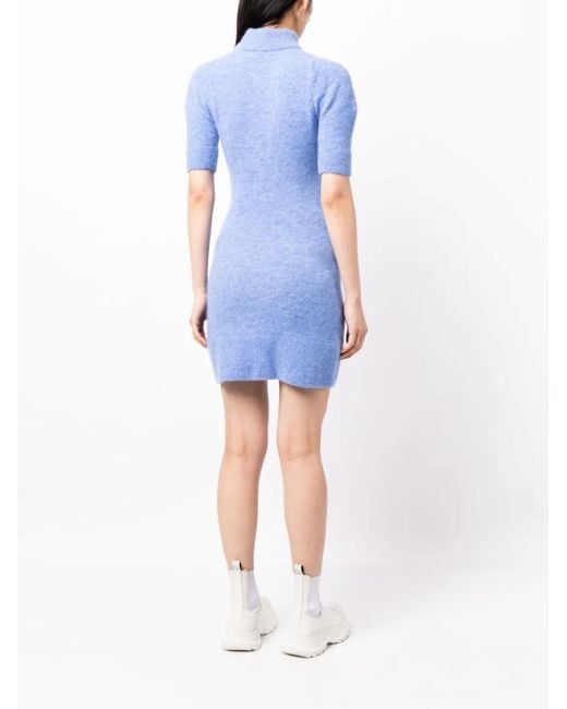 Patou Blue Cut-Out Detailing Short-Sleeve Dress