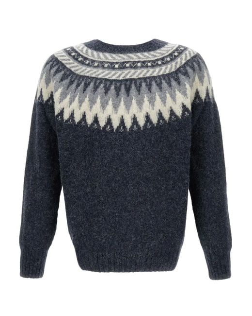 Howlin' By Morrison Blue Fair-Isle Pattern Crew-Neck Sweater for men