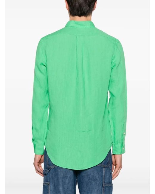 Polo Ralph Lauren Green Polo Pony Linen Shirt for men