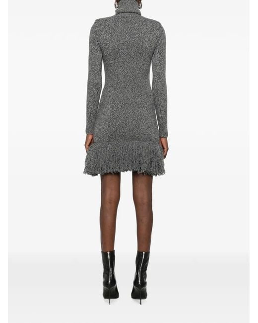 ELY ELY Gray Roll-Neck Fringed Mini Dress