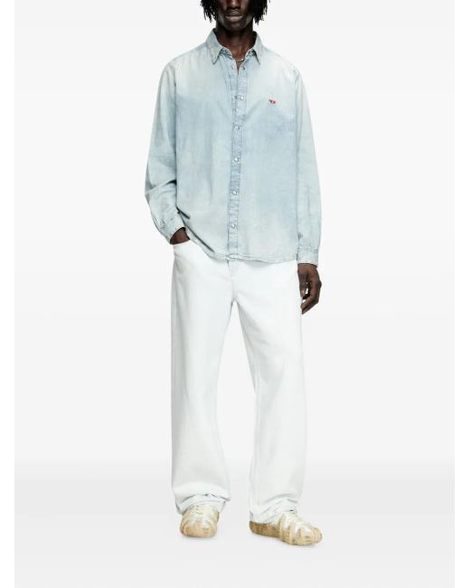 DIESEL Blue D-Simply Bleach-Effect Denim Shirt for men