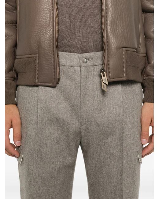 Tagliatore Gray Virgin Wool Pleated Straight-Leg Trousers for men