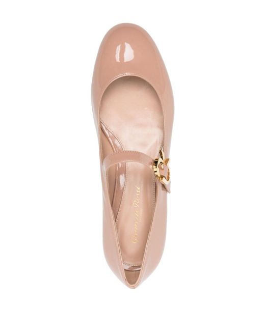 Gianvito Rossi Pink Mary Ribbon 05 Leather Ballerina Shoes