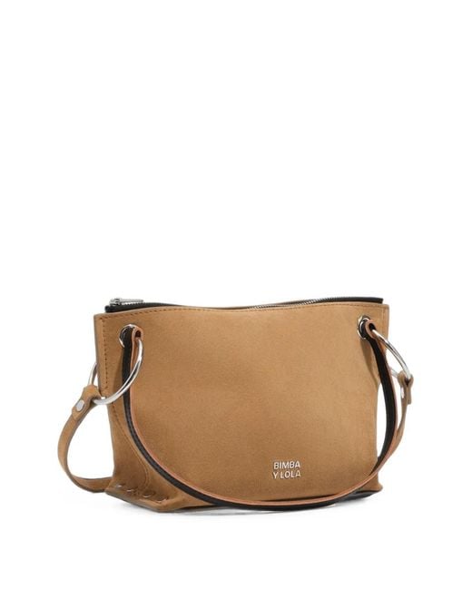 Bimba Y Lola Brown Medium Natural Suede Trapecio Bag