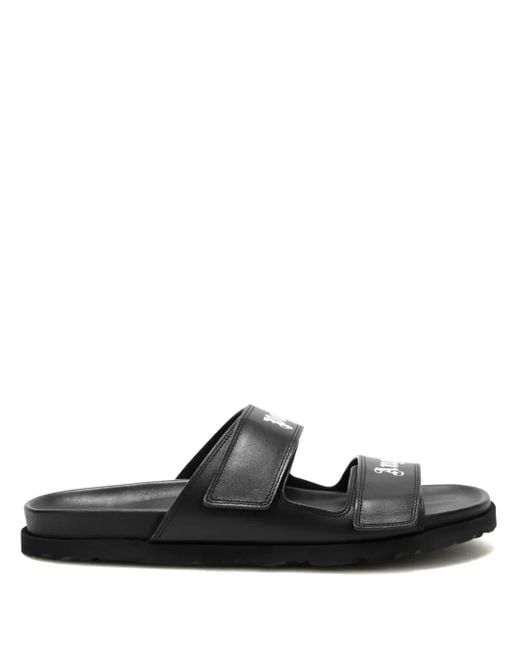 Palm Angels Black Logo Leather Sandals for men