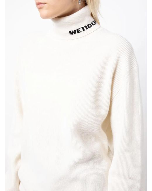 we11done White Intarsia-Knit Roll-Neck Jumper