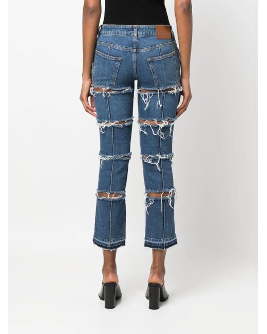 McQueen Blue Distressed Cropped Jeans