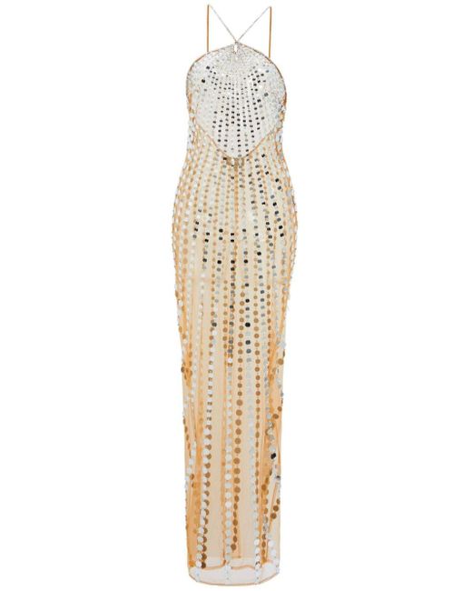retroféte Metallic Maris Sheer Sequin-embellished Long Dress