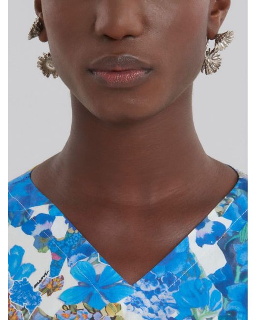 Marni Metallic Floral-shaped Drop Earrings
