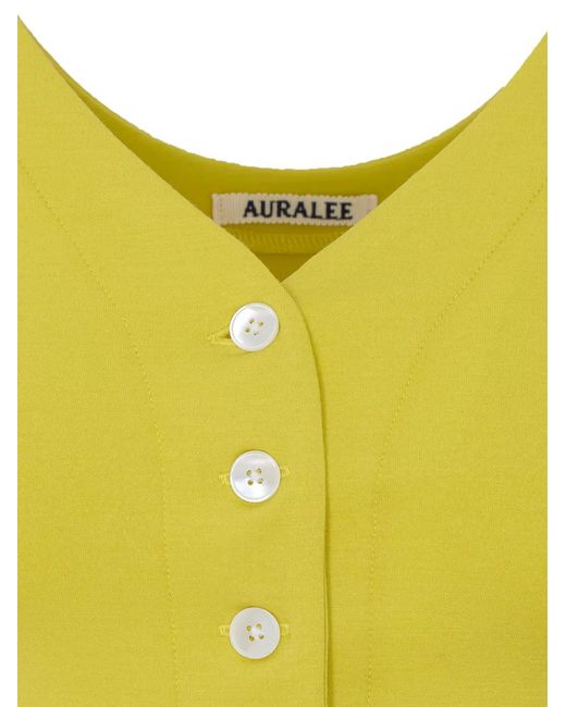 Auralee Yellow Button-Up V-Neck Top