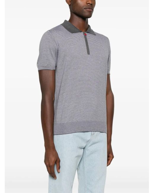 Kiton Gray Striped Cotton Polo Shirt for men