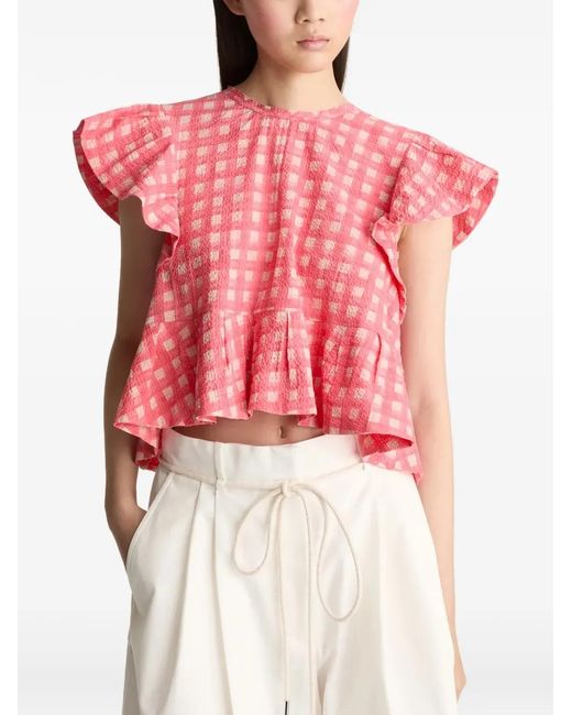 Lee Mathews Red Nina Ruffled Check Blouse