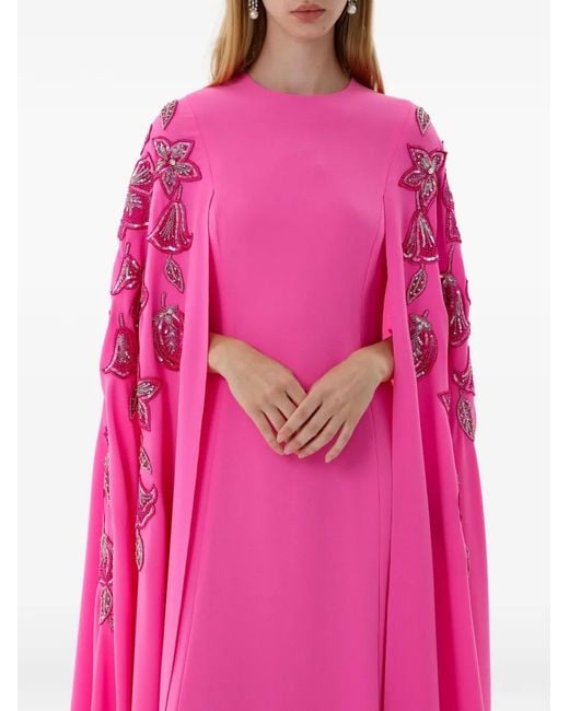 Dina Melwani Pink Crystal-Embellished Cape-Sleeve Maxi Dress