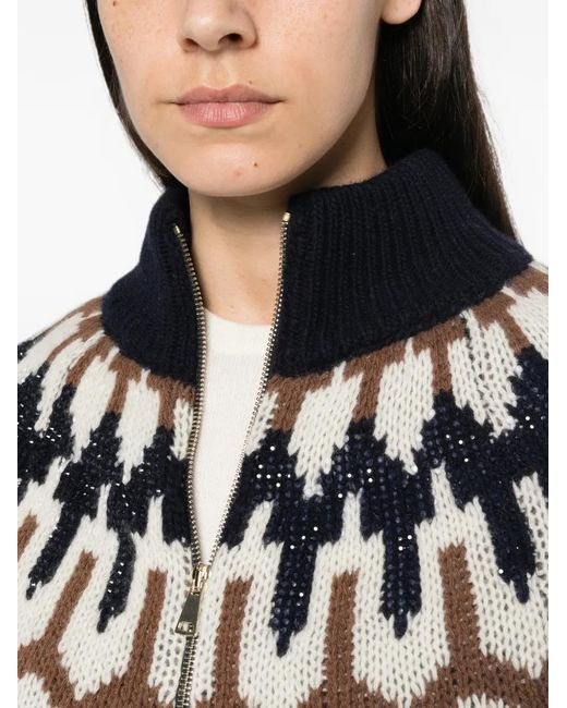 ERMANNO FIRENZE Black Sequin-Embellished Jacquard-Knit Cardigan
