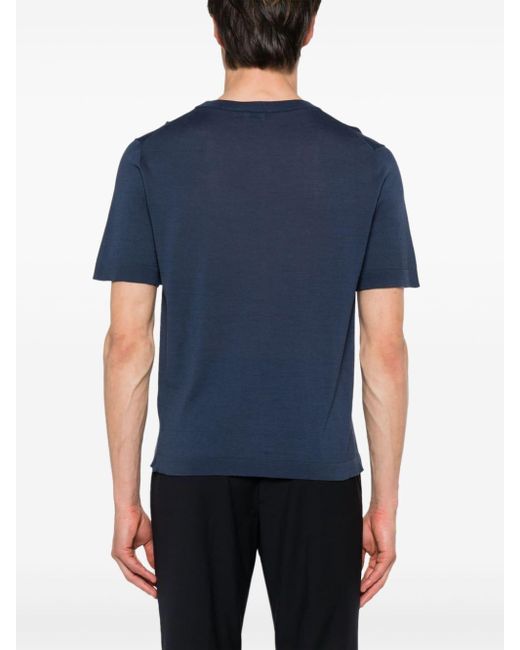 Luigi Borrelli Napoli Blue Fine-ribbed Cotton T-shirt for men
