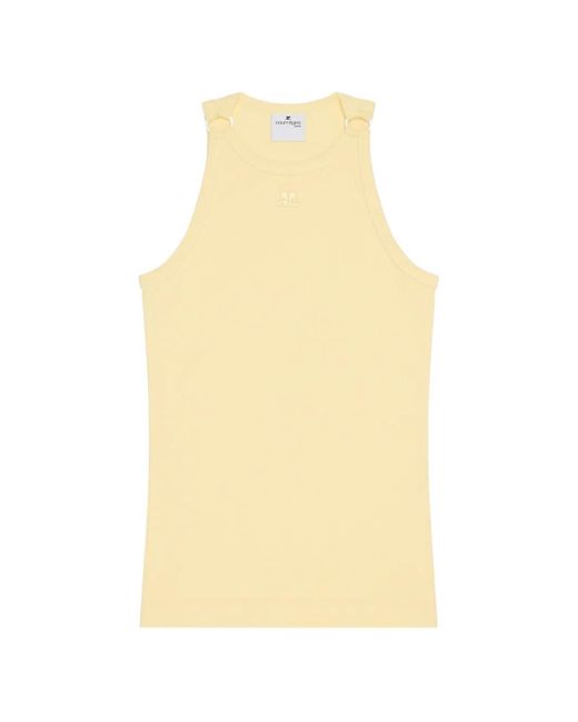 Courreges Yellow Buckle-Detail Ribbed Tank Top