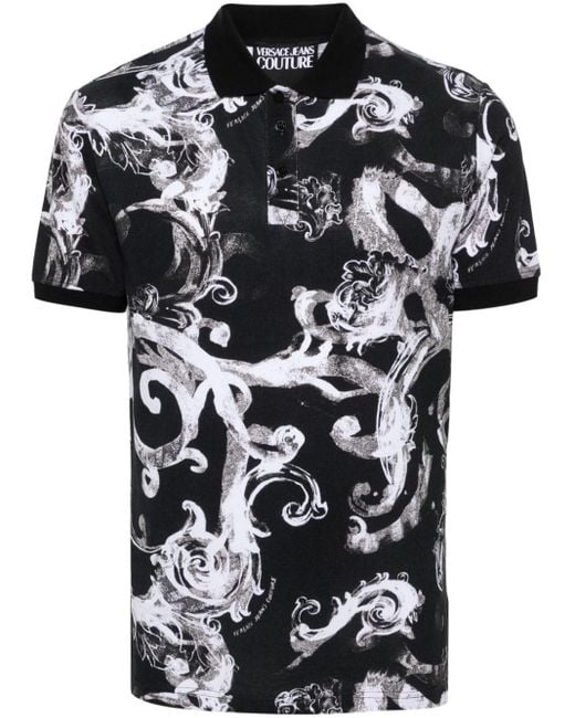 Versace Black Watercolour Barocco Polo Shirt - Men's - Cotton/polyester/polyamide/elastane for men