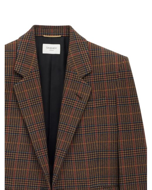 Saint Laurent Brown Checked Single-Breasted Wool Blazer
