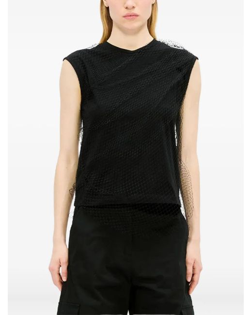 MSGM Black Mesh-Overlay Tank Top