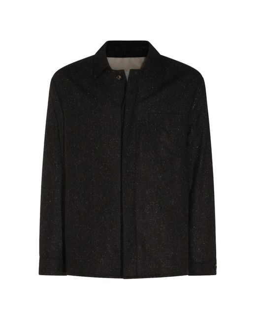 Eleventy Black Herringbone-Pattern Shirt Jacket for men