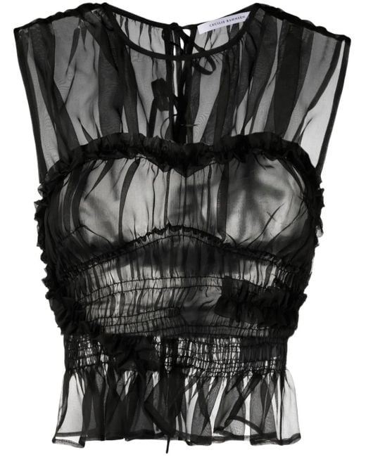 CECILIE BAHNSEN シャーリング ノースリーブトップ Black
