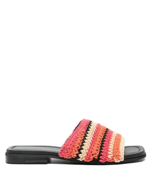 Inuikii Red Striped Crochet Flat Sandals