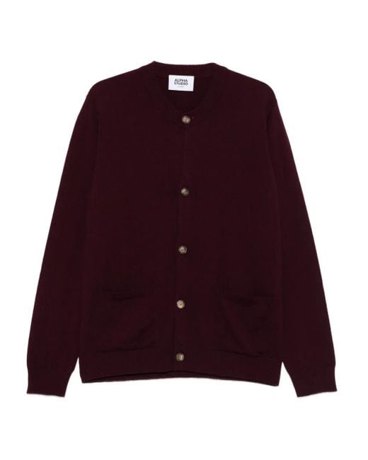 Alpha Studio Purple Button-Up Cardigan for men