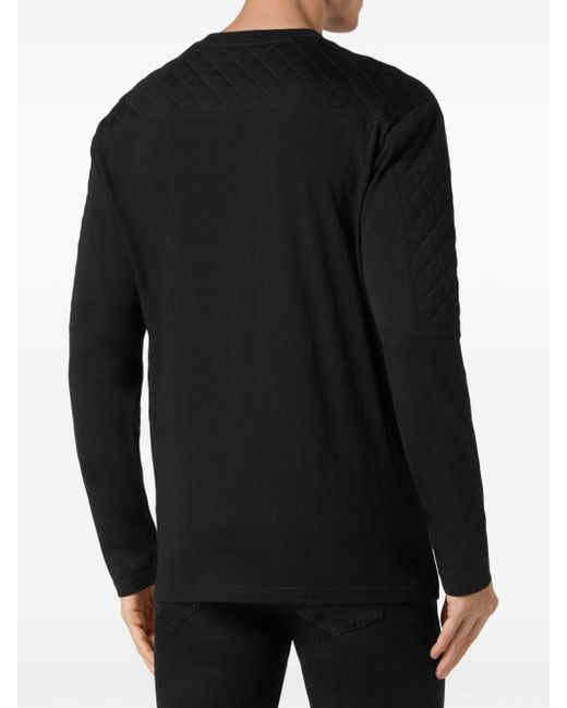 Philipp Plein Black Quilted-panel Cotton Sweatshirt for men