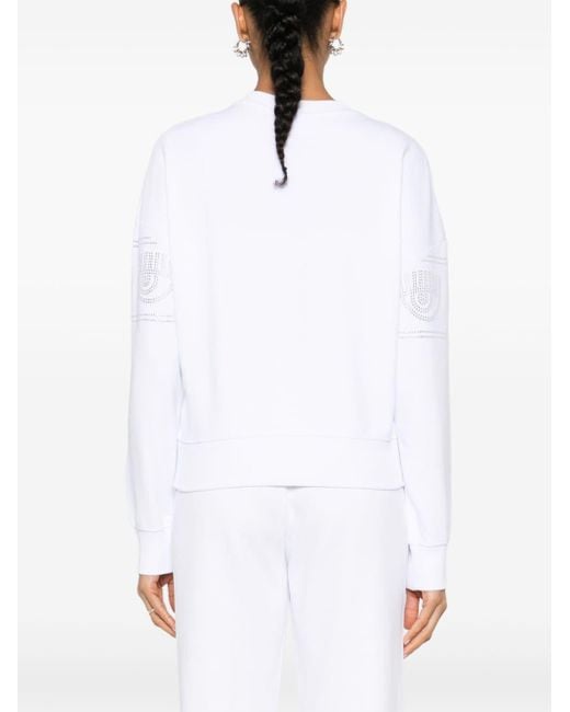 Chiara Ferragni White Logomania Stud-embellished Sweatshirt