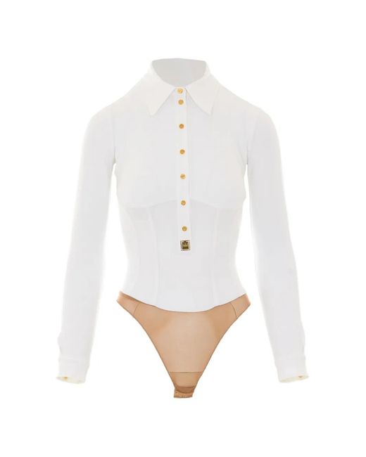 Elisabetta Franchi White Button-Up Long-Sleeve Body