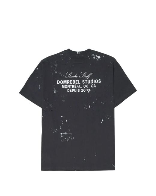 DOMREBEL Blue Paint-Splatter Logo-Print T-Shirt for men