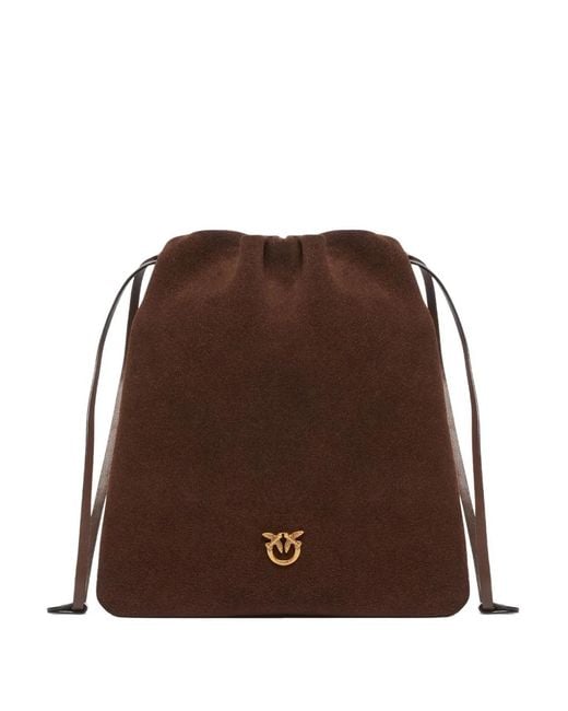 Pinko Brown Drawstring Suede Tote Bag