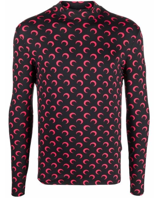 Marine Serre Crescent Moon Print Long-sleeve T-shirt in Red for Men | Lyst