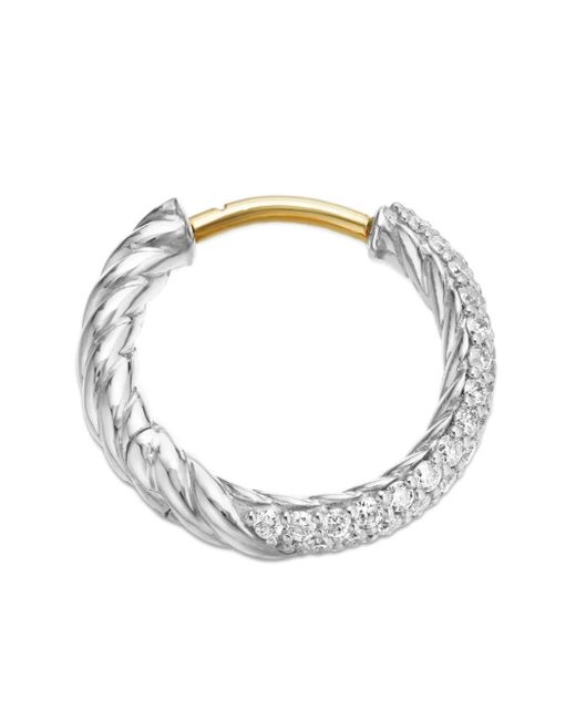 David Yurman White Sterling Petite Pavé Diamond Huggie Hoop Earrings (14Mm)