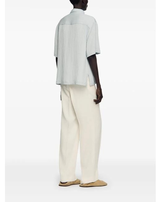 Sandro Gray Crinkled-Effect Shirt With Shark Collar for men